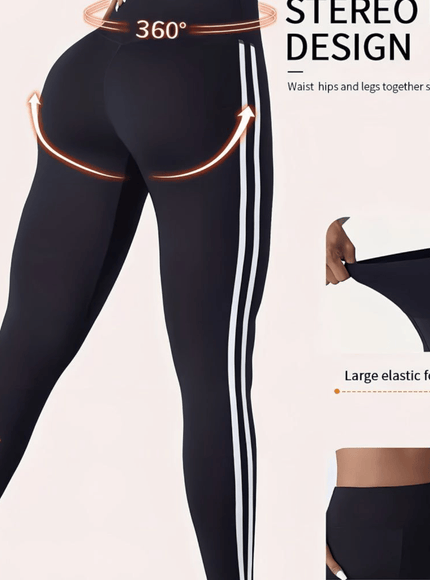 jkthpu-45 Plus Size HighWaisted Yoga Pants Chic Side Stripe Tummy Control