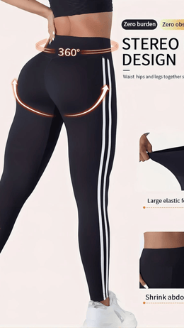 jkthpu-45 Plus Size HighWaisted Yoga Pants Chic Side Stripe Tummy Control