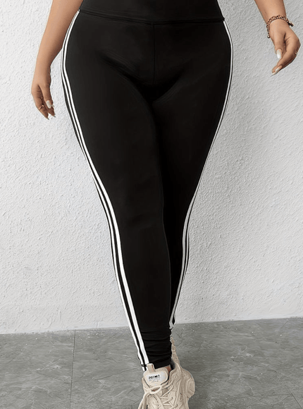 jkthpu-45 Plus Size HighWaisted Yoga Pants Chic Side Stripe Tummy Control