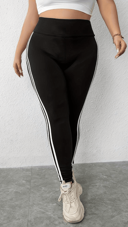 jkthpu-45 Plus Size HighWaisted Yoga Pants Chic Side Stripe Tummy Control