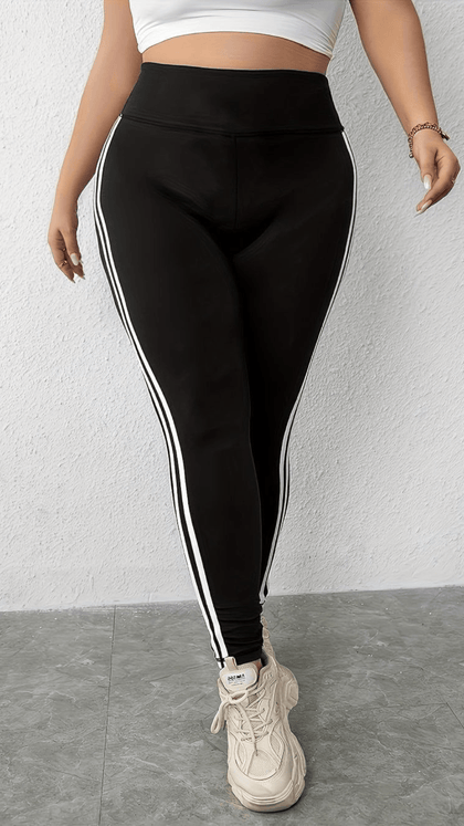 jkthpu-45 Plus Size HighWaisted Yoga Pants Chic Side Stripe Tummy Control