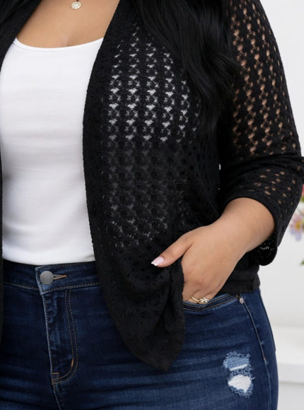 KissICON Plus Size Hollow Open Front Lazy Cardigan