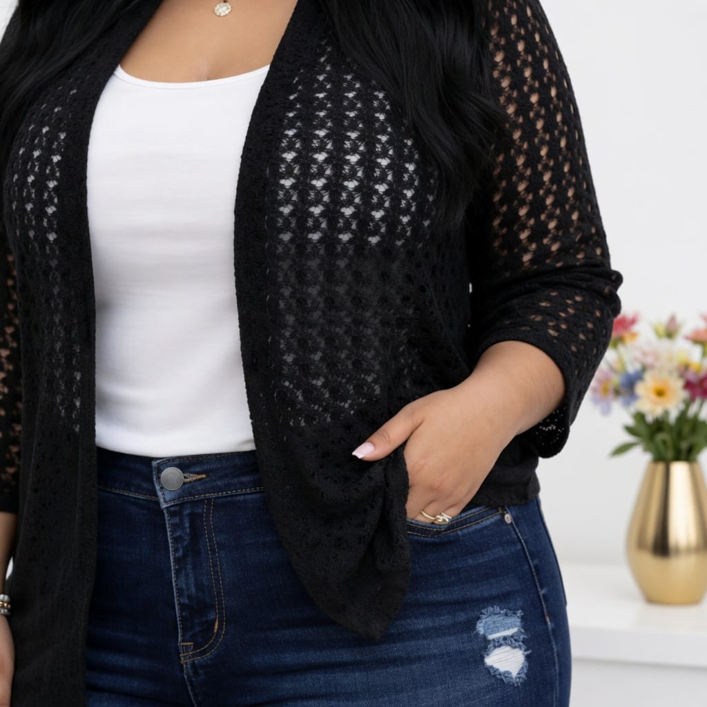 KissICON Plus Size Hollow Open Front Lazy Cardigan