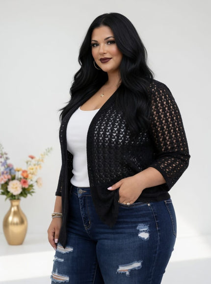 KissICON Plus Size Hollow Open Front Lazy Cardigan