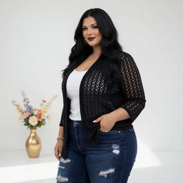 KissICON Plus Size Hollow Open Front Lazy Cardigan