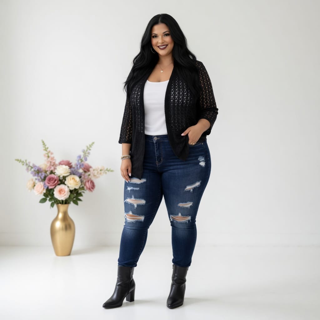 KissICON Plus Size Hollow Open Front Lazy Cardigan