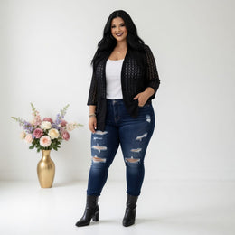 KissICON Plus Size Hollow Open Front Lazy Cardigan