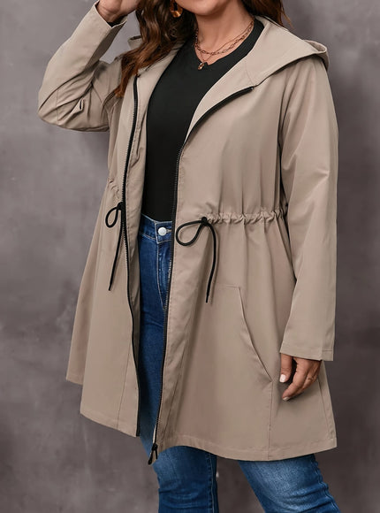 jkthpu-45 Plus Size Hooded Coat – Elegant Long Formal & Everyday Outerwear