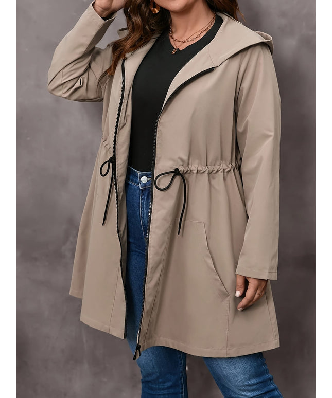 jkthpu-45 Plus Size Hooded Coat – Elegant Long Formal & Everyday Outerwear