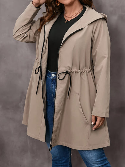 jkthpu-45 Plus Size Hooded Coat – Elegant Long Formal & Everyday Outerwear