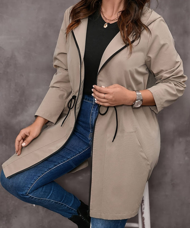 jkthpu-45 Plus Size Hooded Coat – Elegant Long Formal & Everyday Outerwear