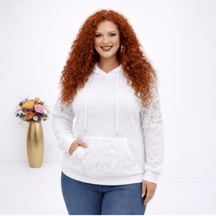 Plus Size Hooded Lace Stitch Sweatshirt | Spring/Autumn Style