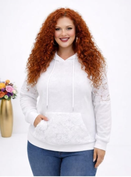 KissICON Sweatshirts Plus Size Hooded Lace Stitch Sweatshirt | Spring/Autumn Style
