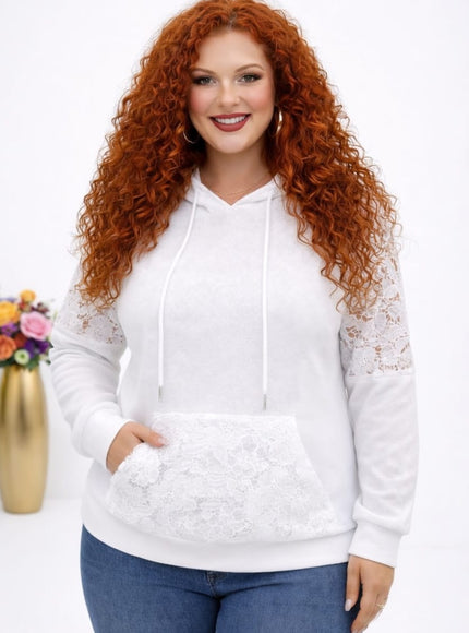 KissICON Sweatshirts Plus Size Hooded Lace Stitch Sweatshirt | Spring/Autumn Style