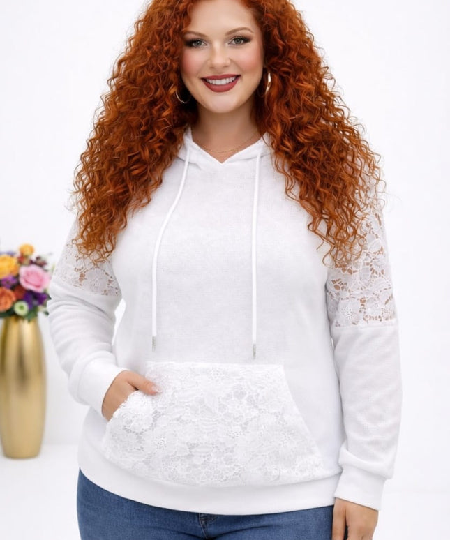 KissICON Sweatshirts Plus Size Hooded Lace Stitch Sweatshirt | Spring/Autumn Style