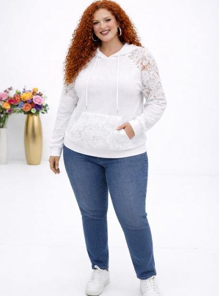 KissICON Sweatshirts Plus Size Hooded Lace Stitch Sweatshirt | Spring/Autumn Style