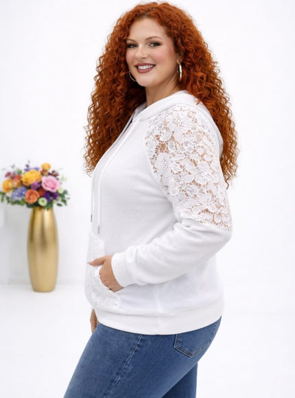 KissICON Sweatshirts Plus Size Hooded Lace Stitch Sweatshirt | Spring/Autumn Style