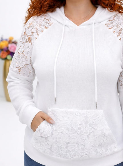 KissICON Sweatshirts Plus Size Hooded Lace Stitch Sweatshirt | Spring/Autumn Style
