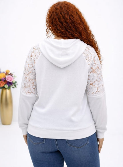 KissICON Sweatshirts Plus Size Hooded Lace Stitch Sweatshirt | Spring/Autumn Style