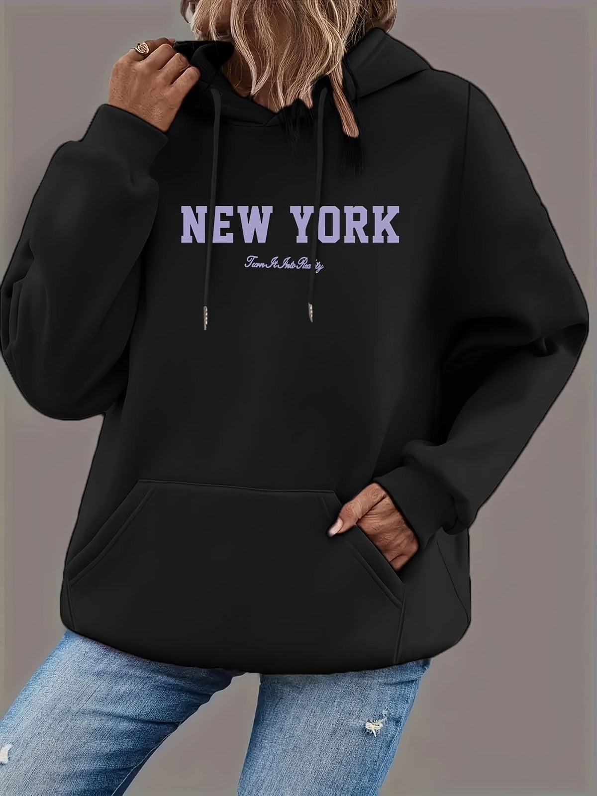 jkthpu-45 Plus Size Hooded Sweatshirt, Loose-Fitting Women'S Hoodie, Printed
