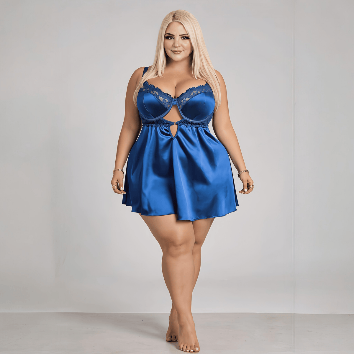 jkthpu-45 Plus Size Lace Cutout Sexy Dress