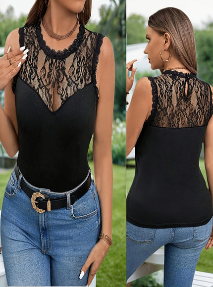 KissICON Plus Size Lace Trim Sleeveless Tank Top – Black & White