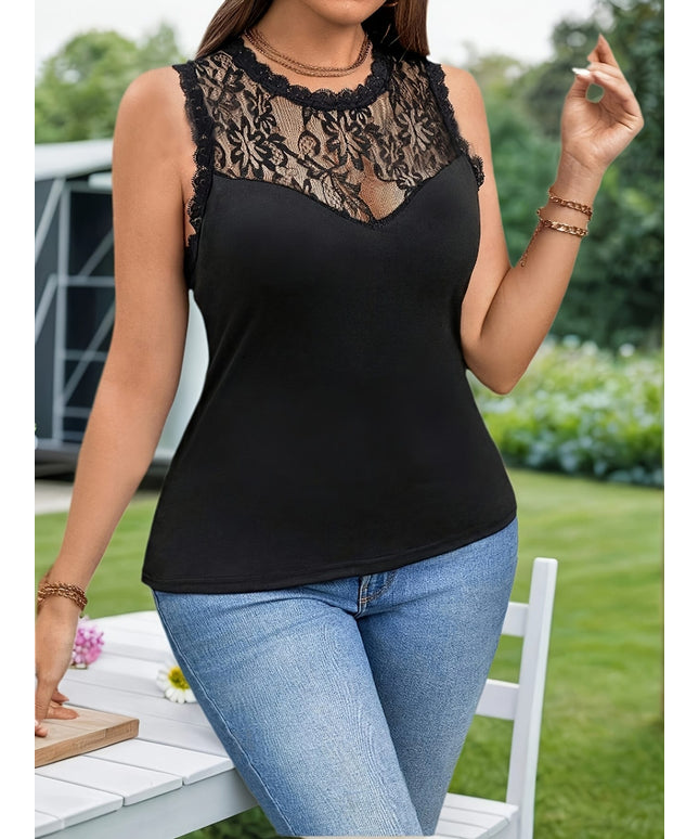 KissICON Plus Size Lace Trim Sleeveless Tank Top – Black & White