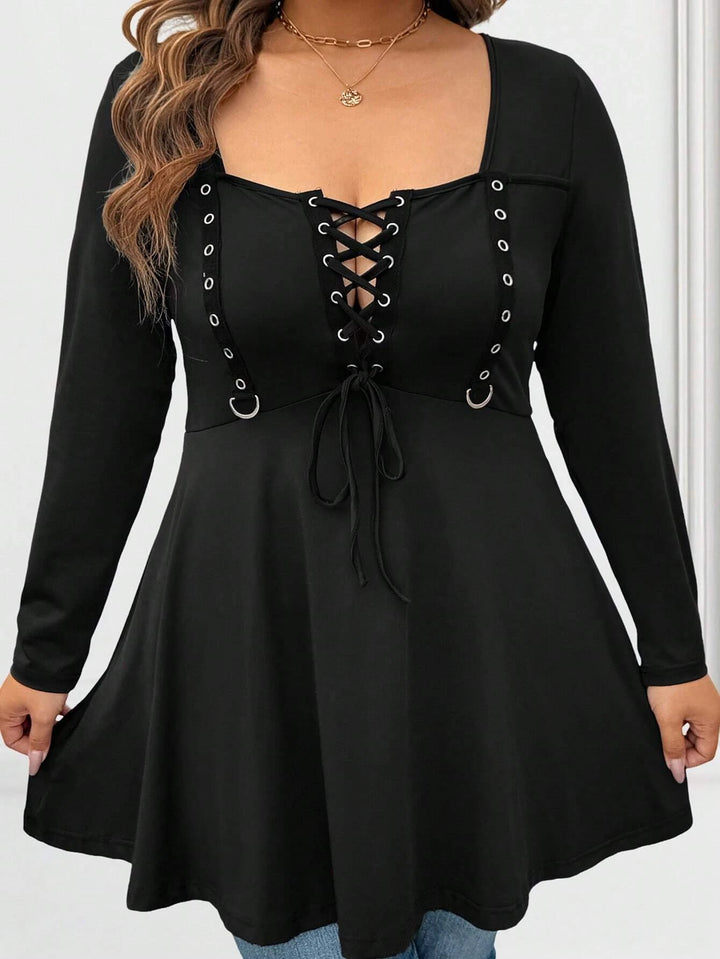 Plus Size LaceUp Long Sleeve Tee Minimalist Fall Essential