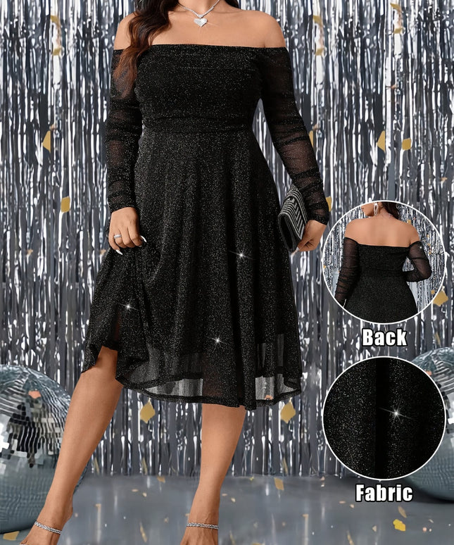 jkthpu-45 Plus Size, Ladies' Elegant Sparkling Off-the-Shoulder Dress, Formal Dress for Women, Dresses for Women Elegant Classy Formal, Plus Size Formal Dresses Elegant Plus Size, Elegant Dresses for Women Evening Party, Wedding Dresses for Women Plus Size, Special