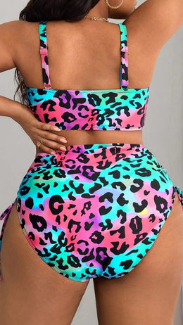 jkthpu-45 Plus Size Leopard OffShoulder Swimsuit Vibrant Pink  Blue