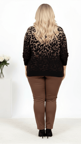 jkthpu-45 Plus Size Leopard Ombre Crewneck Sweatshirt  Beige to Black