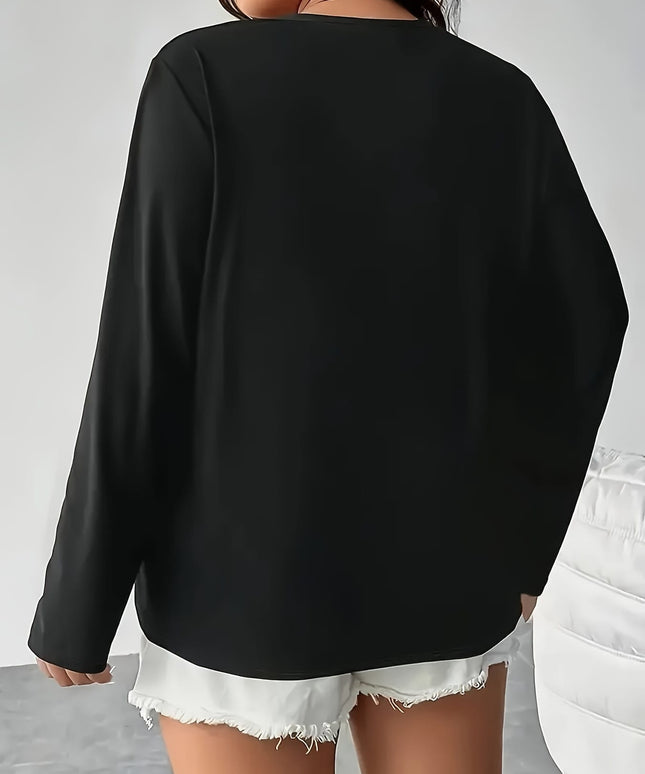 jkthpu-45 Plus Size Leopard Print Heart V-Neck Long Sleeve