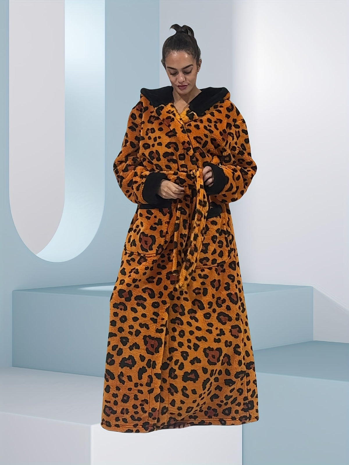 KissICON Plus Size Leopard Print Hooded Dressing Gown – 8 Colours