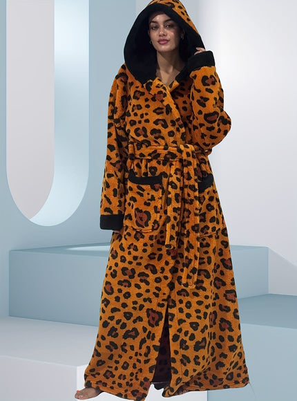KissICON Plus Size Leopard Print Hooded Dressing Gown – 8 Colours