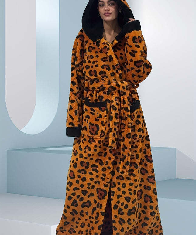 KissICON Plus Size Leopard Print Hooded Dressing Gown – 8 Colours