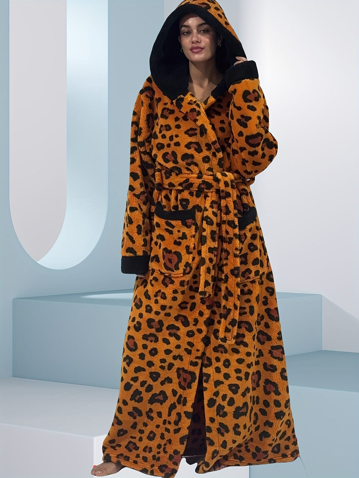 KissICON Plus Size Leopard Print Hooded Dressing Gown – 8 Colours