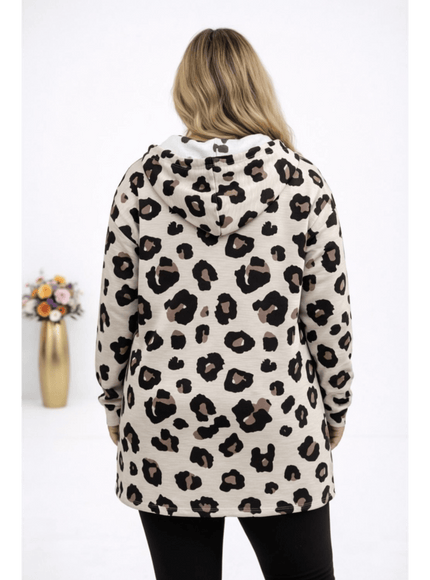 KissICON Hoodie Plus Size Leopard Print Hooded Long-Sleeve Sweatshirt