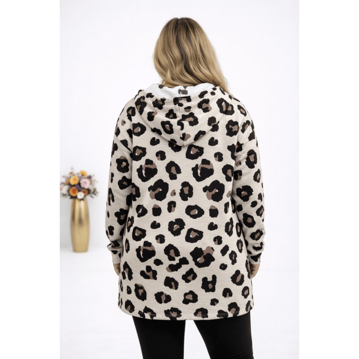KissICON Hoodie Plus Size Leopard Print Hooded Long-Sleeve Sweatshirt