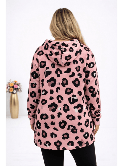 KissICON Hoodie Plus Size Leopard Print Hooded Long-Sleeve Sweatshirt