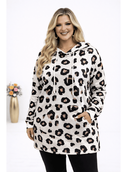 KissICON Hoodie Plus Size Leopard Print Hooded Long-Sleeve Sweatshirt
