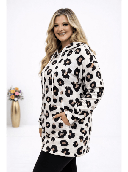 KissICON Hoodie Plus Size Leopard Print Hooded Long-Sleeve Sweatshirt