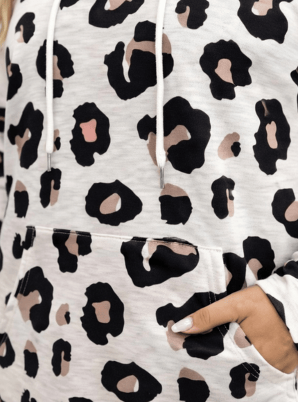 KissICON Hoodie Plus Size Leopard Print Hooded Long-Sleeve Sweatshirt