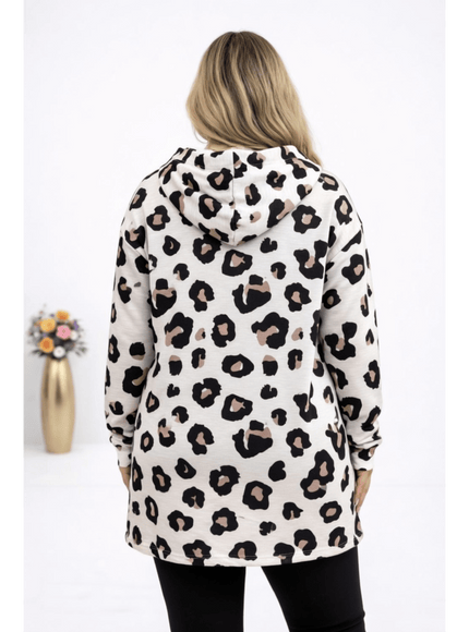 KissICON Hoodie Plus Size Leopard Print Hooded Long-Sleeve Sweatshirt