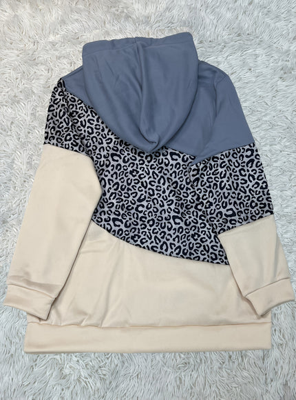 jkthpu-45 Plus Size Leopard Print Hoodie - Ultra-Comfortable Casual