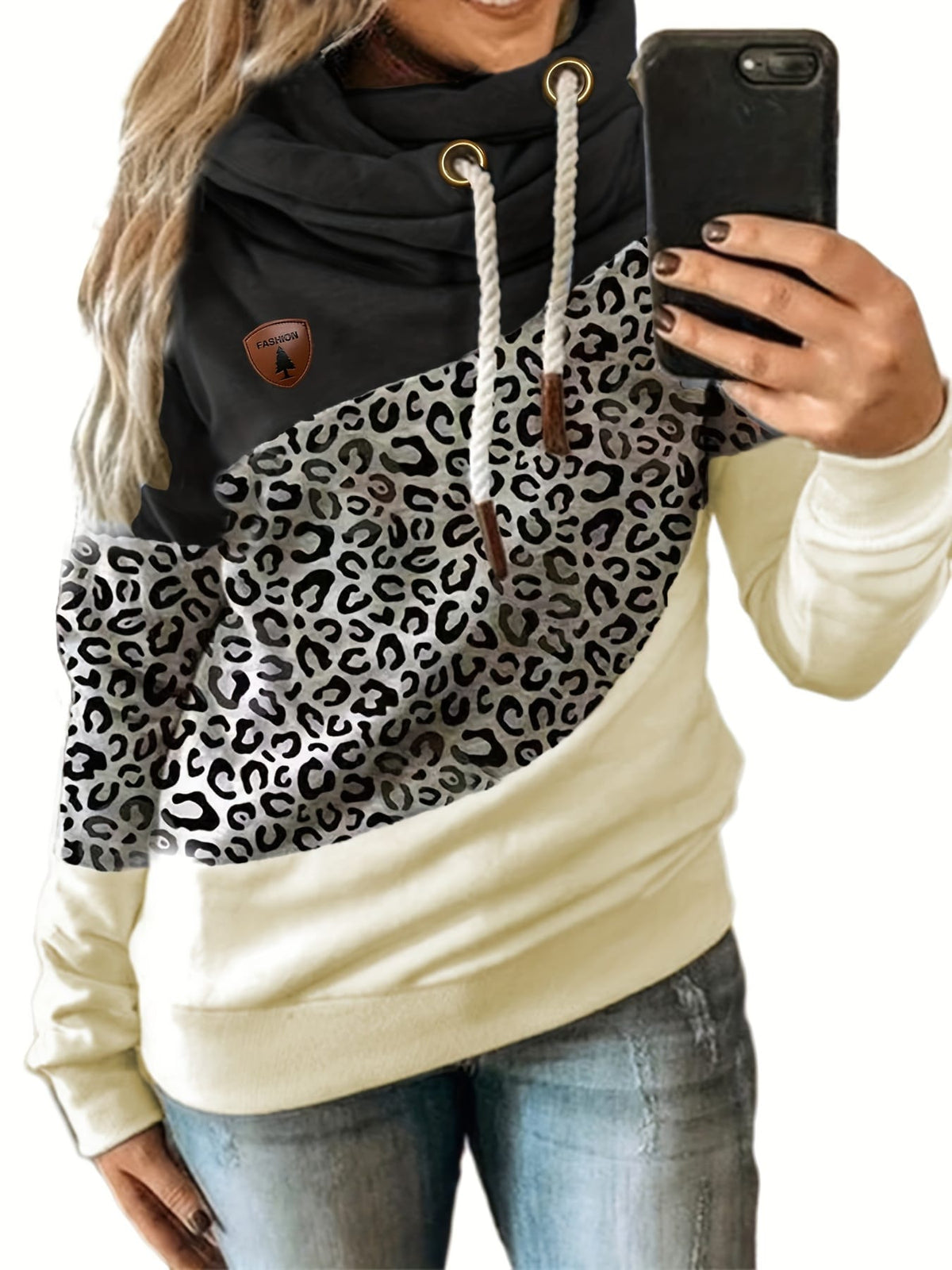 jkthpu-45 Plus Size Leopard Print Hoodie - Ultra-Comfortable Casual
