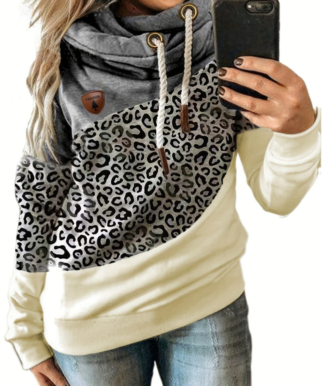 jkthpu-45 Plus Size Leopard Print Hoodie - Ultra-Comfortable Casual