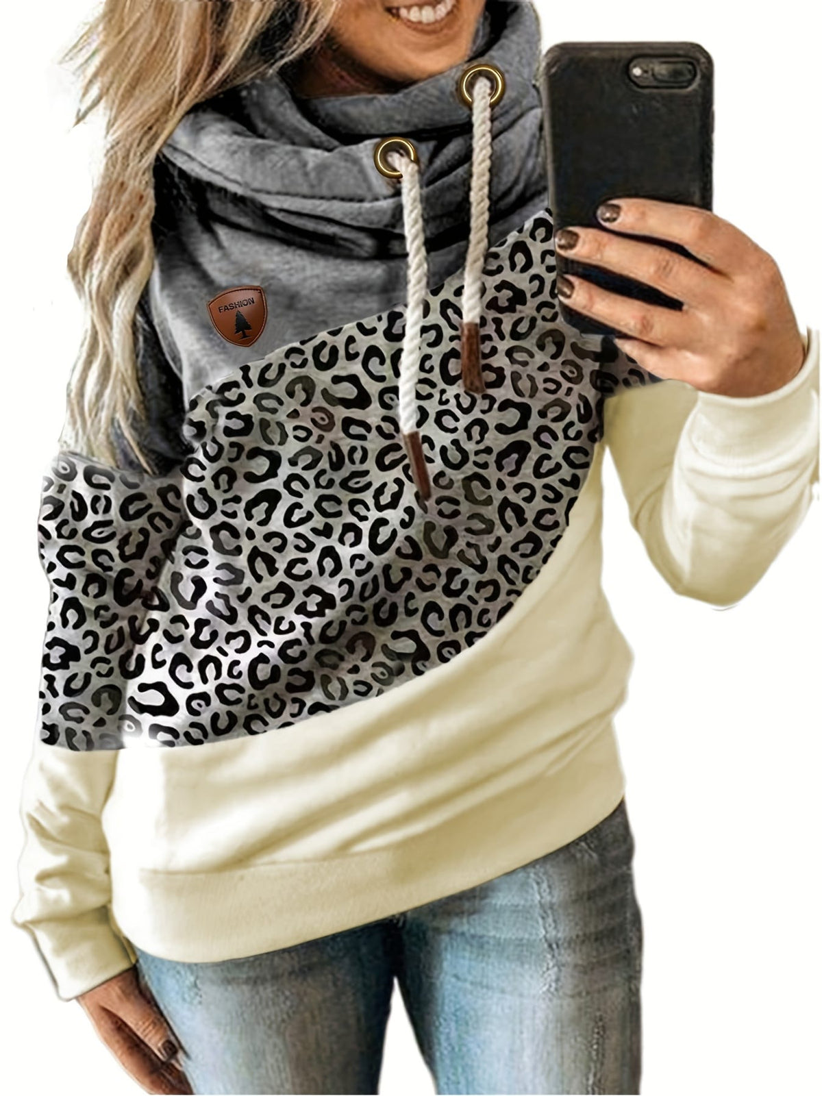 jkthpu-45 Plus Size Leopard Print Hoodie - Ultra-Comfortable Casual