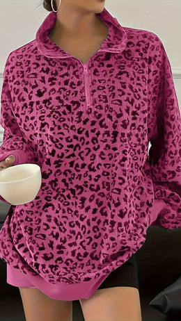 jkthpu-45 Plus Size Leopard Zip Hoodie Versatile  Chic Style
