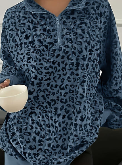 jkthpu-45 Plus Size Leopard Zip Hoodie Versatile  Chic Style