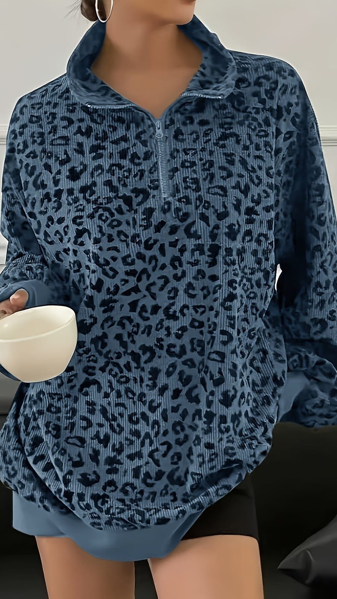 jkthpu-45 Plus Size Leopard Zip Hoodie Versatile  Chic Style